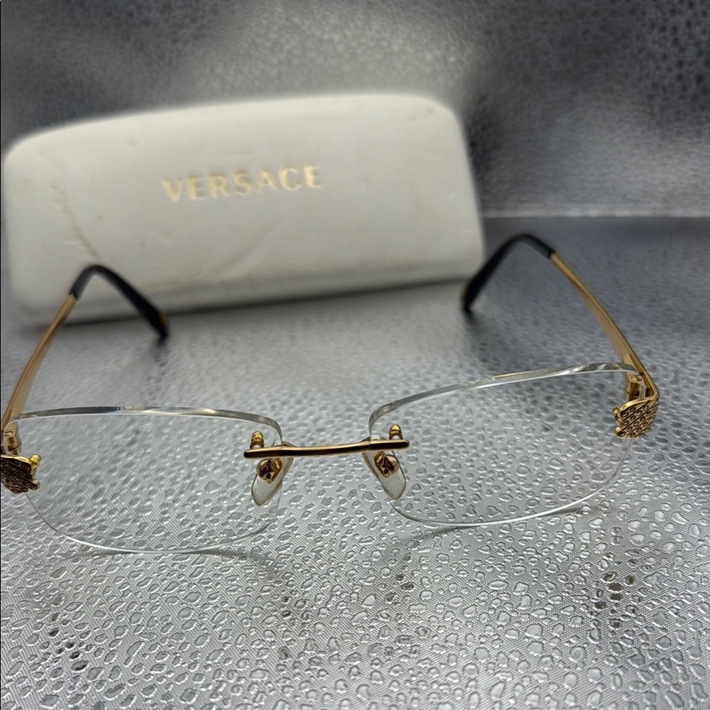 Versace Authentic Gold and Silver Rimless Glasses